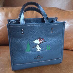 NEW COACH Dempsey Tote CE849 Snoopy Ski 2Way Navy Leather Bag